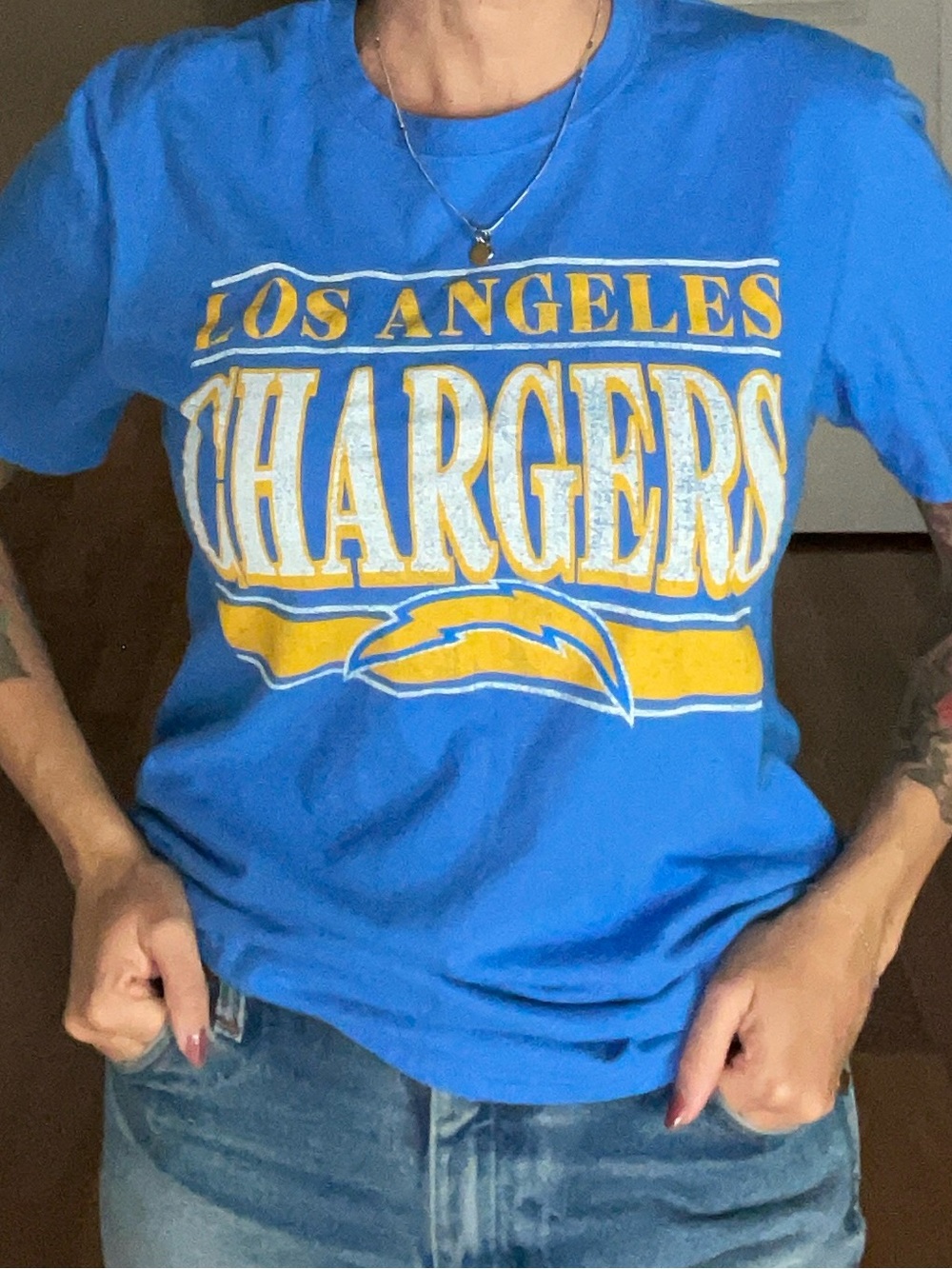 NFL Los Angeles Chargers Blue and Yellow Graphic Tee